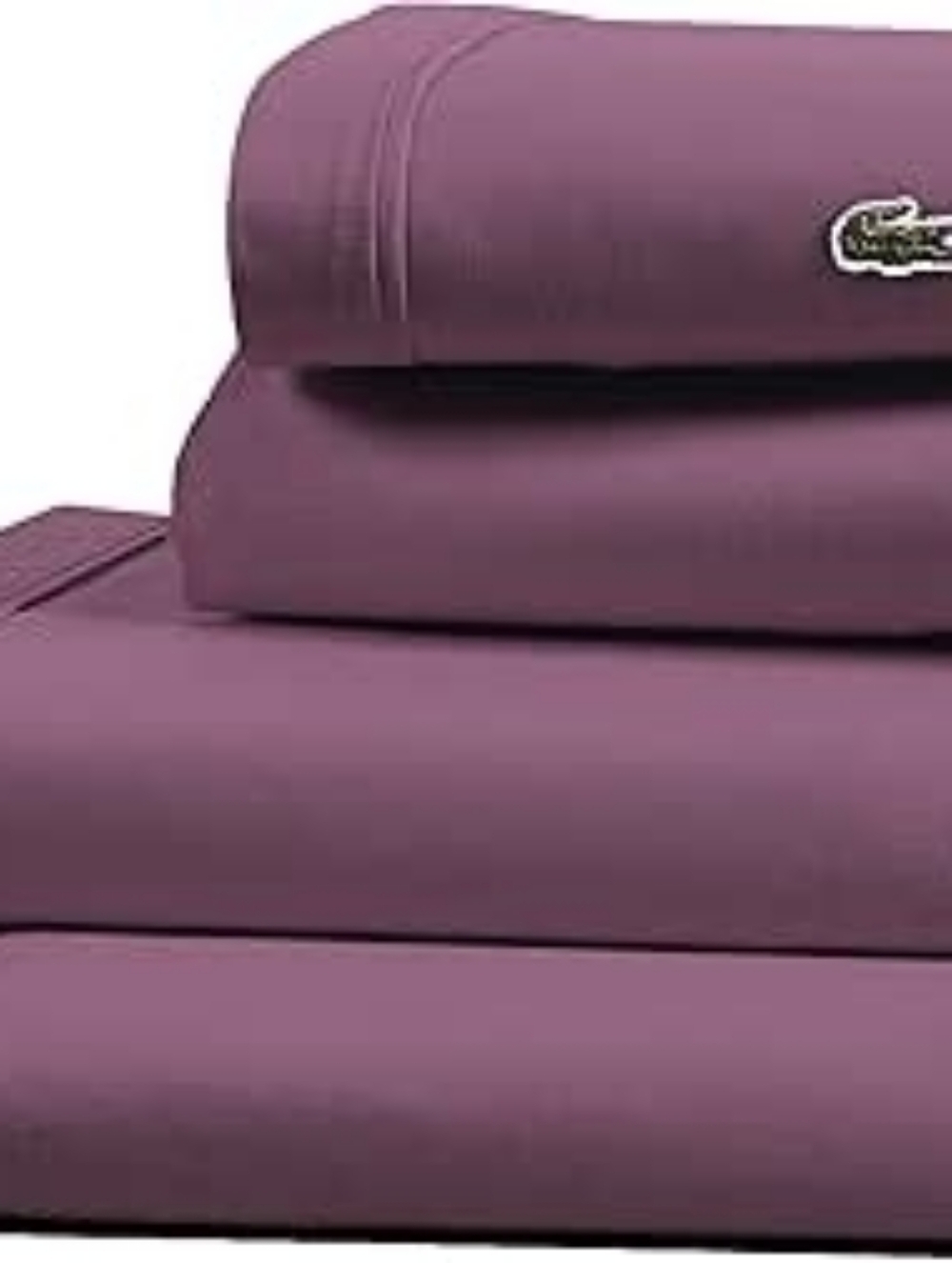 Lacoste Home Solid Cotton Percale Sheet Set, Queen - Plum